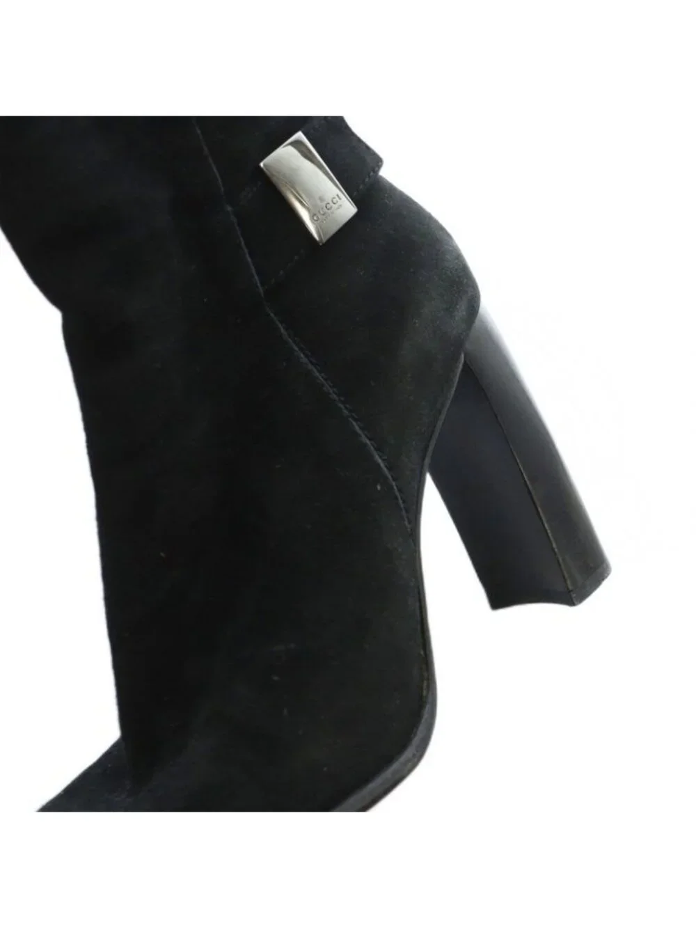 Gucci Short Boots Suede Square Toe Chunky Heel Logo 34.5 Black - Picture 7 of 7